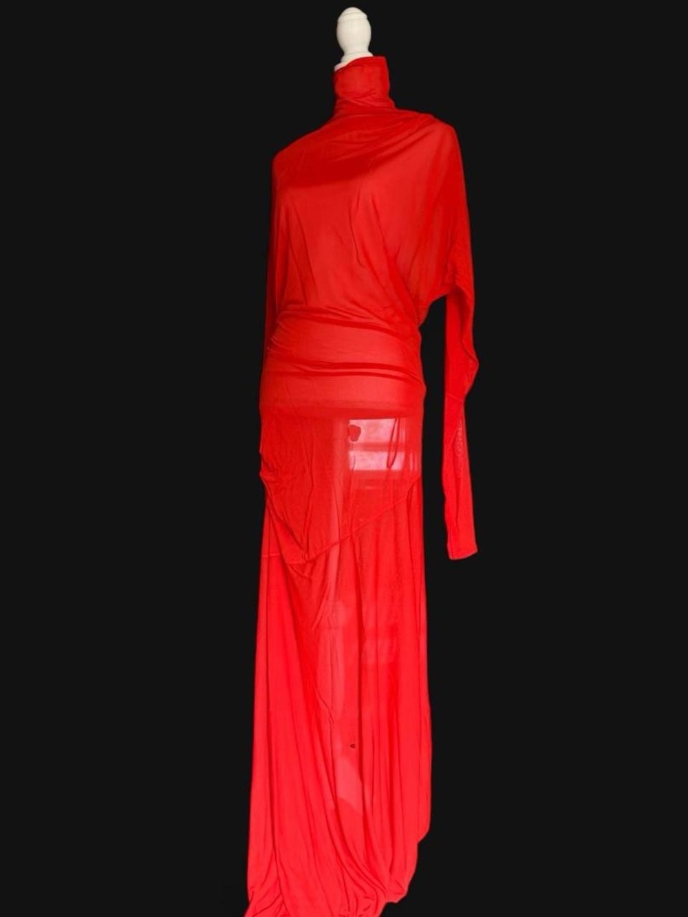 Proenza Schouler Red Sheer Turtleneck Maxi Dress